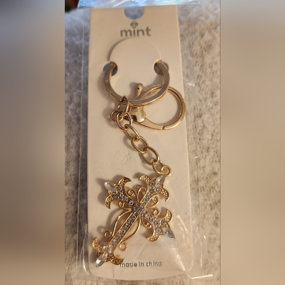 Mint Keyring/Keychain/Bag Charm Gold & Silver Filigree Cross